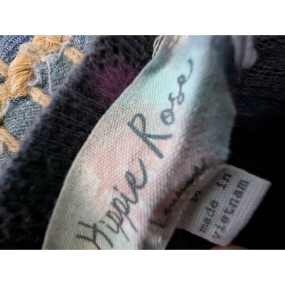 Navy Butterflies M Cyber Grunge L/S Scoop Neck Thin Knit Front Button Crop Sweat - Picture 3 of 6